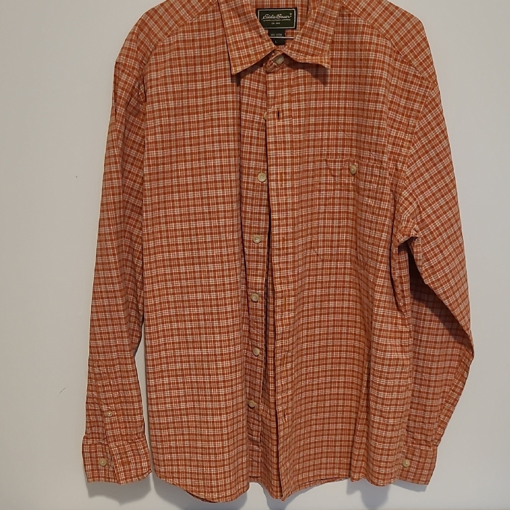 Eddie Bauer Orange Plaid Men's Shirt